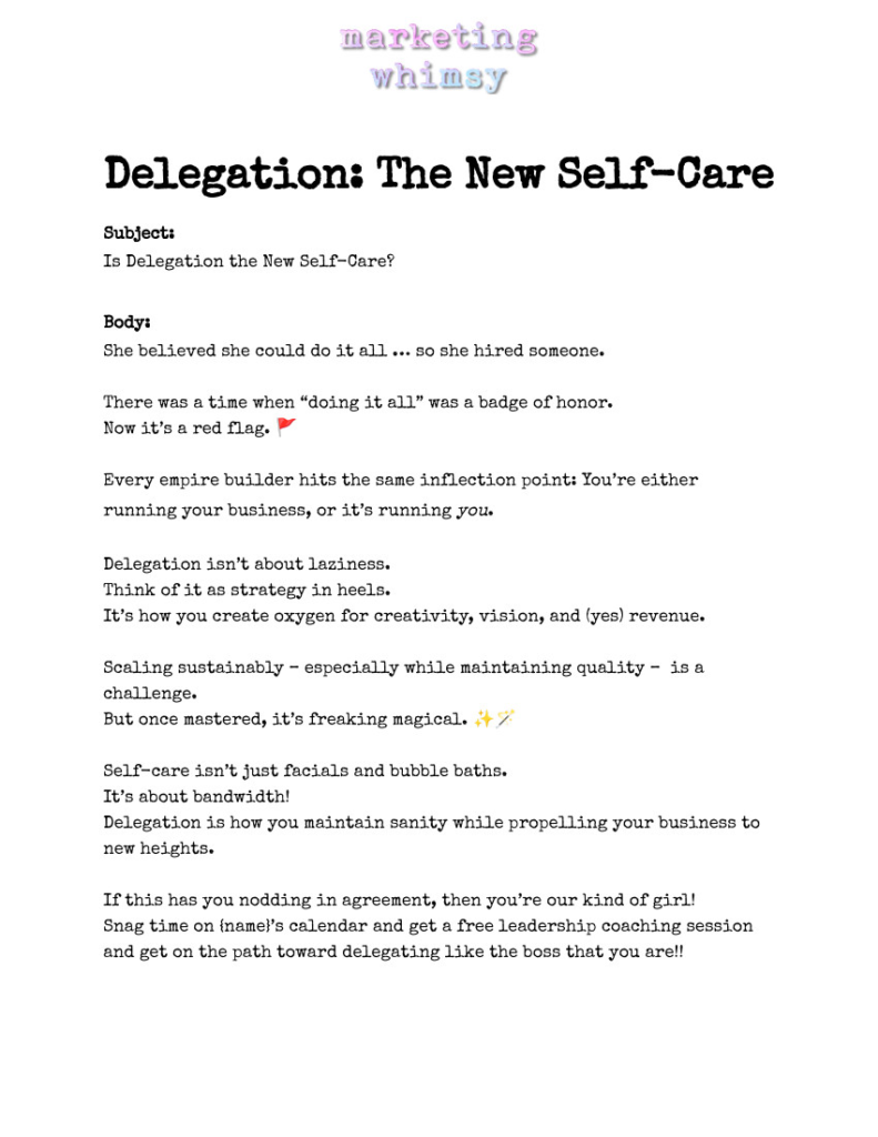 Ghostwriting Sample - Delegation as Self Care